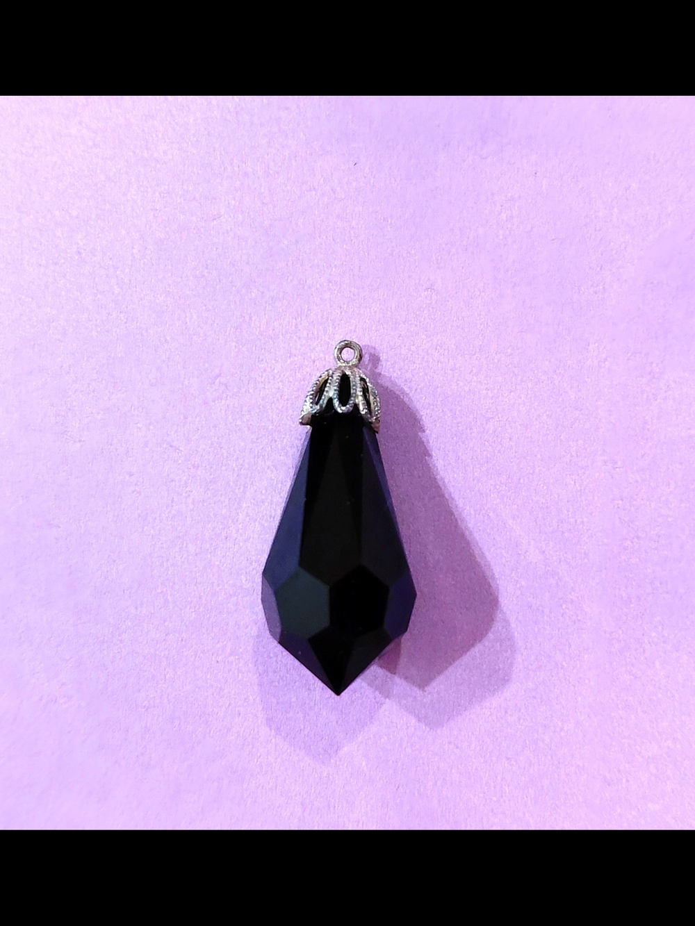 Avon Used Black Faceted Teardrop Pendant with Silver Cap - Women Jewelry